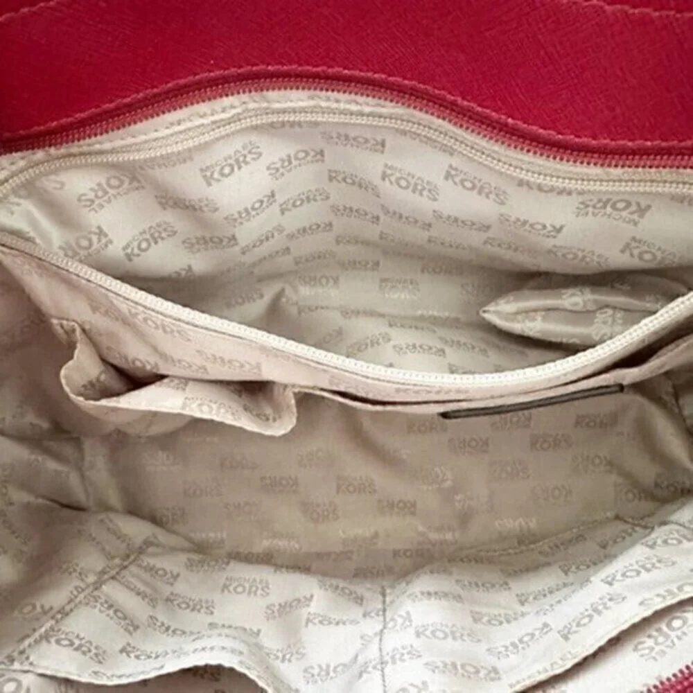 Michael Kors Jet Set Chain East West‎ Top Zip Leather Tote Bag Red - Picture 10 of 12